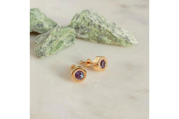 Серьги-пусеты из красного золота с 2 александритами