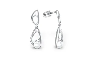 Серьги-пусеты из белого золота с 2 жемчужинами