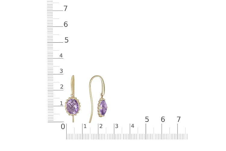 Серьги из жёлтого золота с 2 аметистами