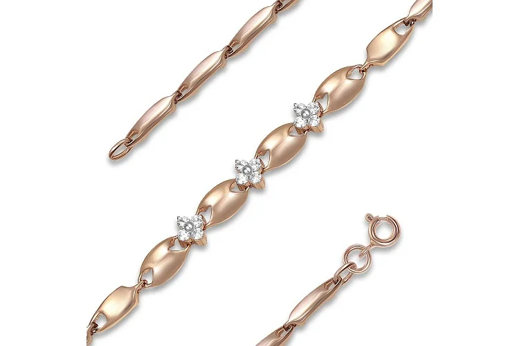 Браслет Цветок из красного золота с 12 фианитами
