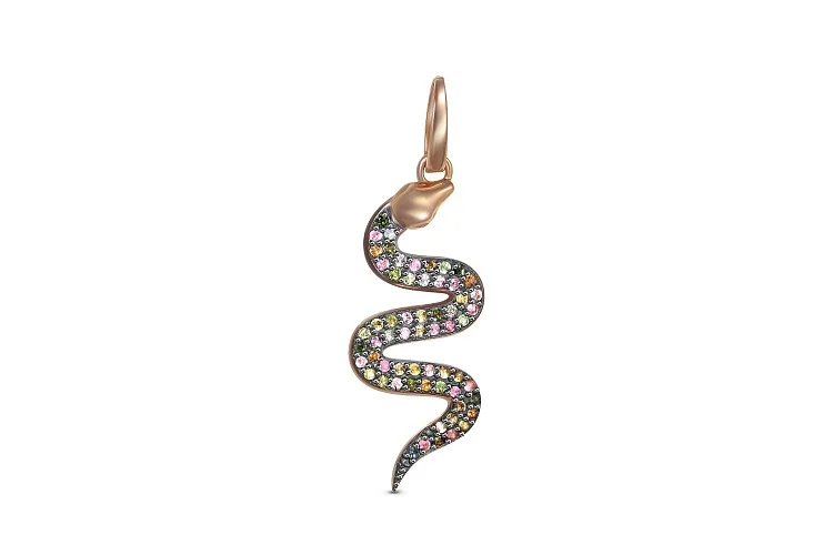 Подвеска Змея из красного золота с 61 турмалинами