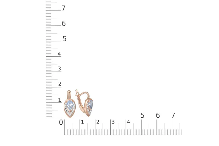 Серьги из красного золота с 2 топазами sky и 26 фианитами