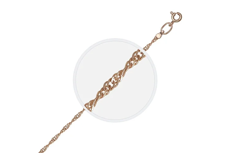 Цепь плетение сингапур ⌀ нити 0,25 мм  из красного золота