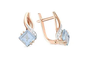 Серьги из красного золота с 2 топазами sky и 6 фианитами