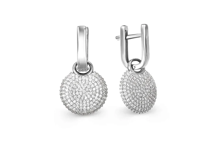 Серьги-трансформеры из белого золота с 304 фианитами