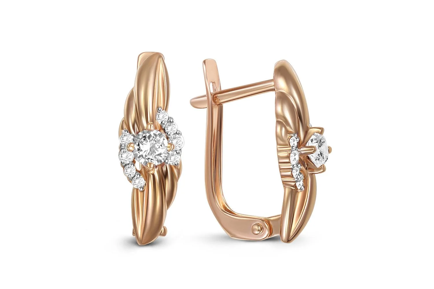 Серьги из красного золота с 18 фианитами