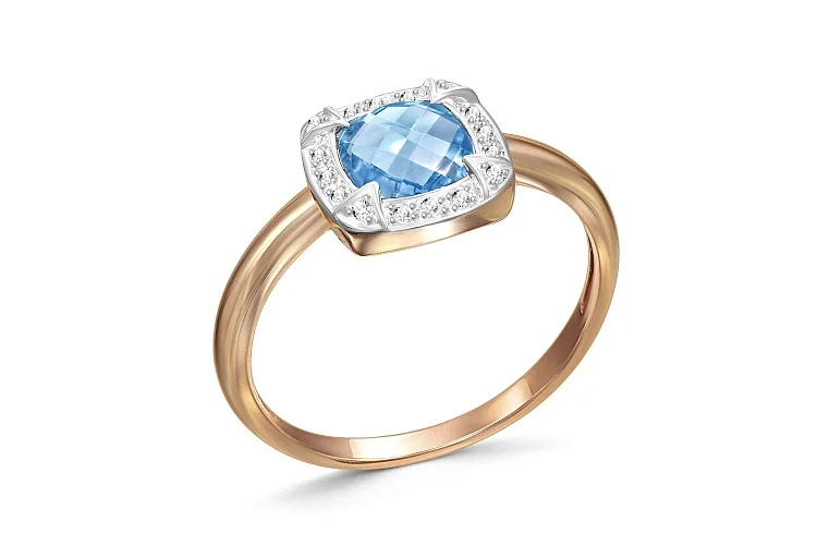 Кольцо из красного золота с топазом swiss и 16 фианитами