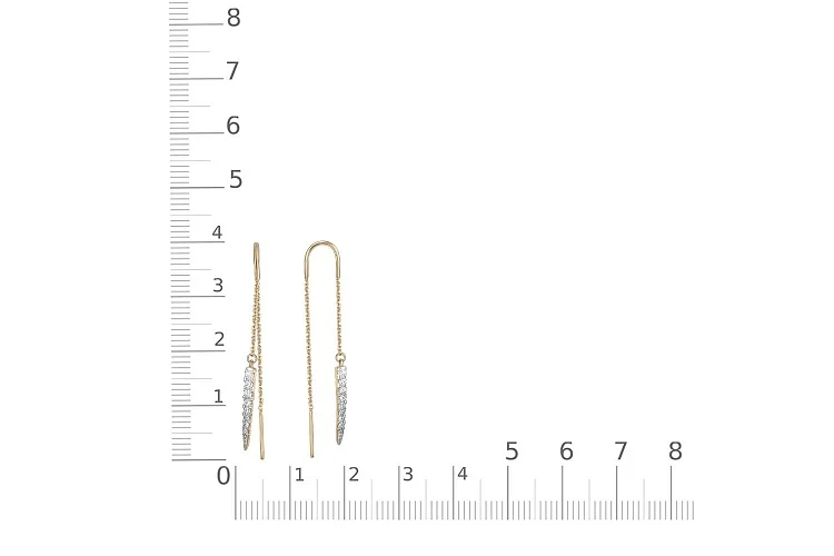 Серьги-продёвки Дорожки из жёлтого золота с 16 фианитами