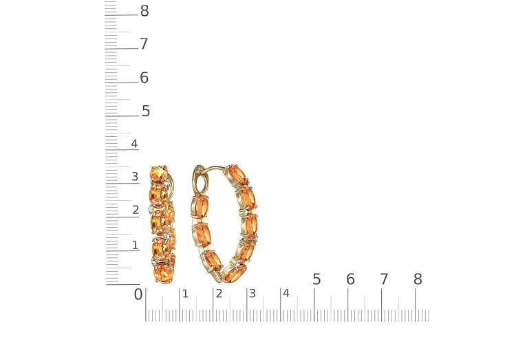 Серьги из жёлтого золота с 16 цитринами и 8 фианитами