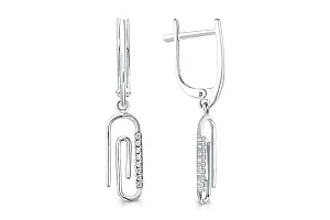 Серьги Скрепки из белого золота с 16 фианитами