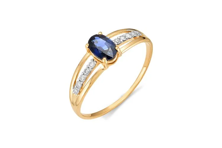 Кольцо из красного золота с сапфиром и 10 бриллиантами