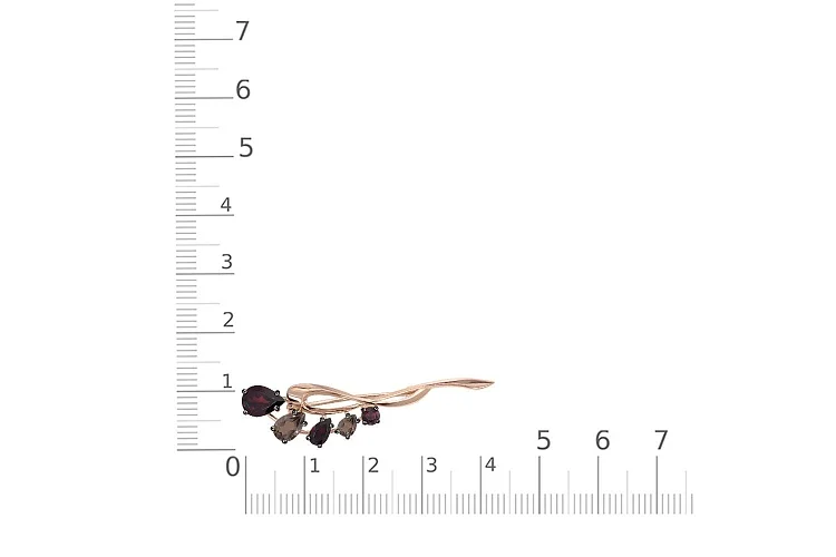 Брошь Цветок из красного золота с 3 гранатами и 2 раухтопазами