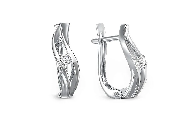 Серьги из белого золота с 2 фианитами