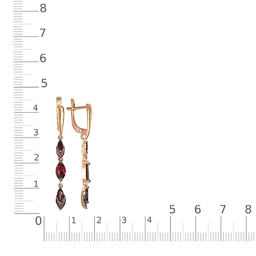 Серьги из красного золота с 6 гранатами и 12 фианитами
