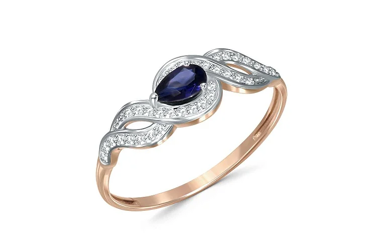 Кольцо из красного золота с корундом и 35 фианитами