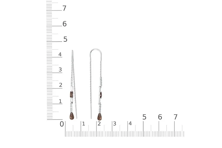 Серьги-продёвки из белого золота с 4 раухтопазами и 20 фианитами