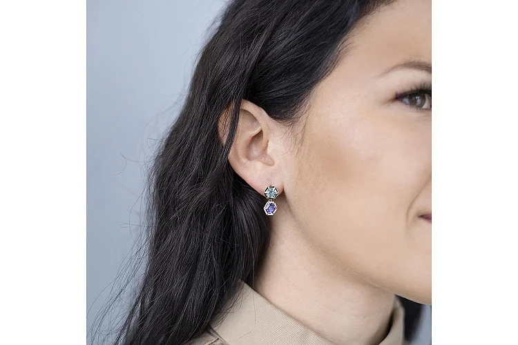 Серьги-пусеты из красного золота с 4 ситаллами