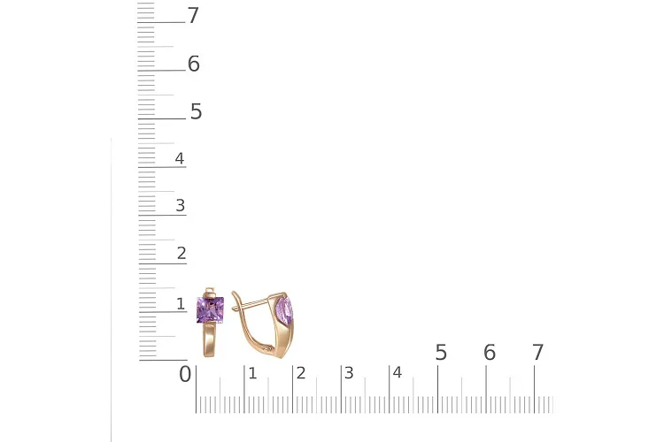 Серьги из красного золота с 2 аметистами