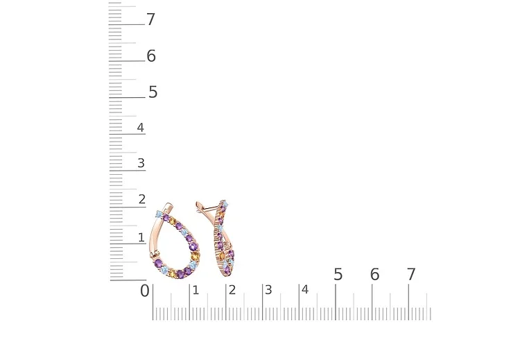 Серьги из красного золота с аметистами, топазами sky и цитринами