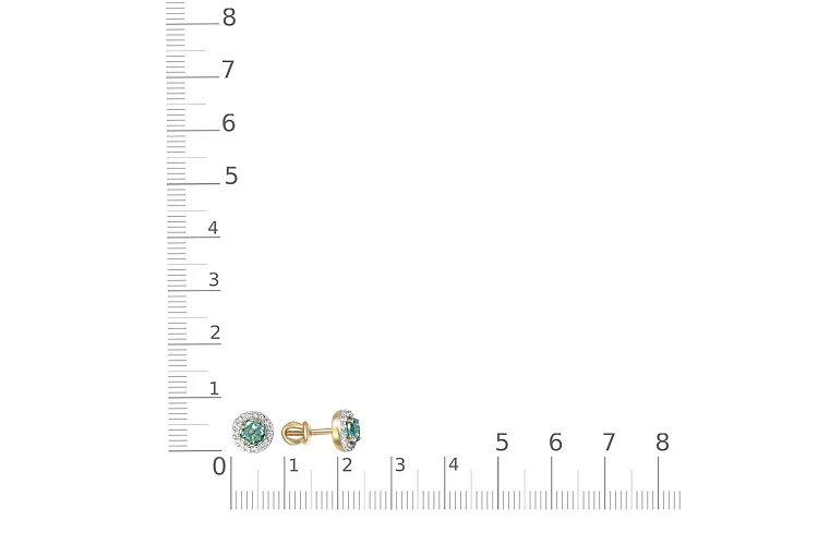 Серьги-пусеты из жёлтого золота с 2 ситаллами и 30 фианитами