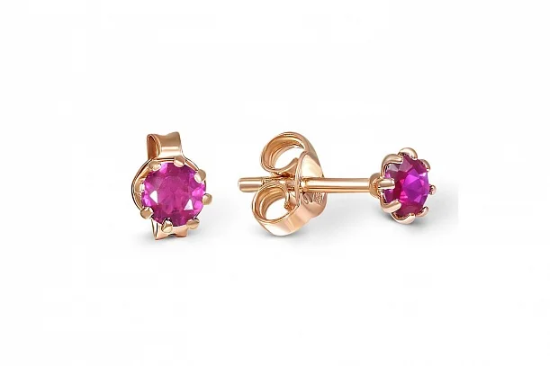 Серьги-пусеты из красного золота с 2 корундами