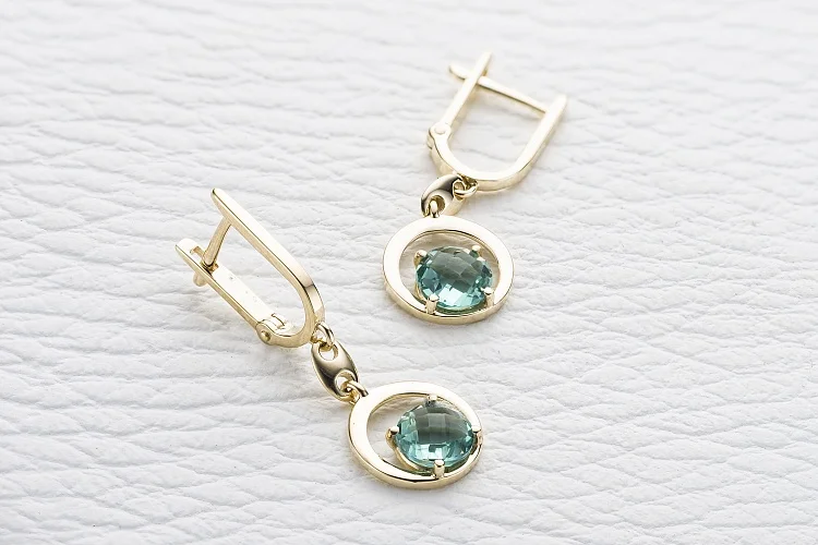 Серьги из жёлтого золота с 2 кварцами