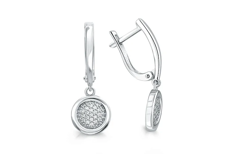 Серьги из белого золота с 38 фианитами