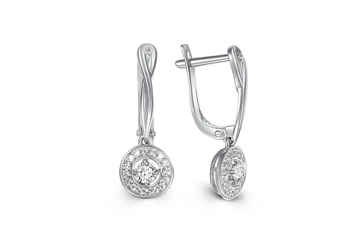 Серьги из белого золота с 36 фианитами