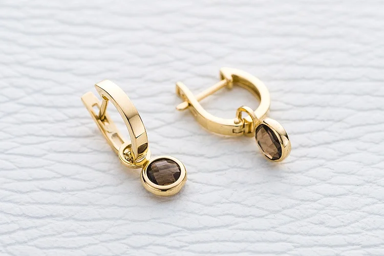 Серьги-трансформеры из жёлтого золота с 2 раухтопазами