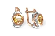 Серьги из красного золота с 2 цитринами и 52 фианитами
