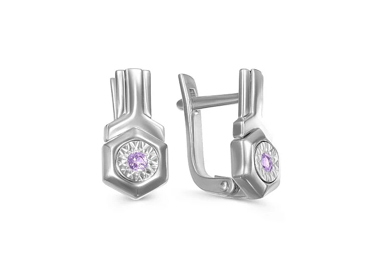 Серьги из белого золота с 2 аметистами
