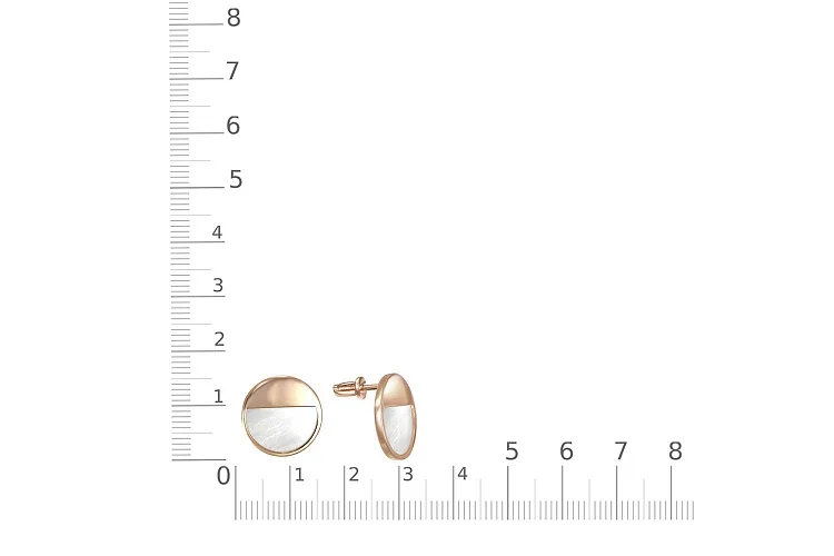 Серьги-пусеты Круги из красного золота с перламутром