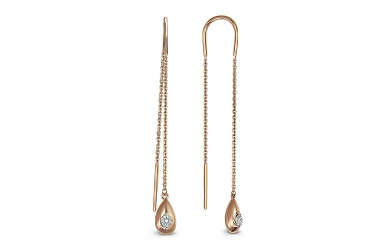 Серьги-продёвки из красного золота с 2 бриллиантами