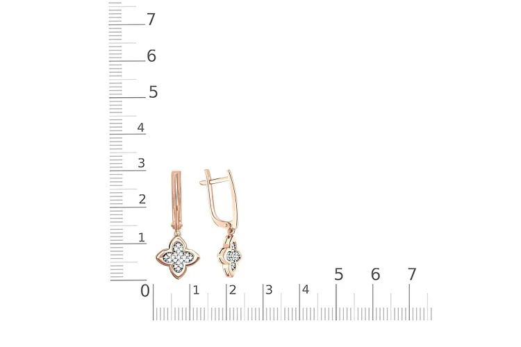 Серьги Клевер из красного золота с 42 фианитами