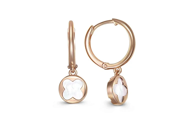 Серьги Клевер из красного золота с перламутром