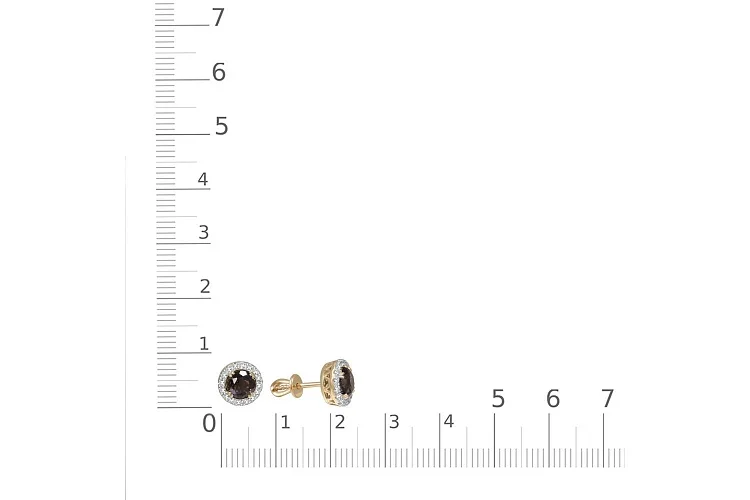 Серьги-пусеты из жёлтого золота с 2 раухтопазами и 32 фианитами