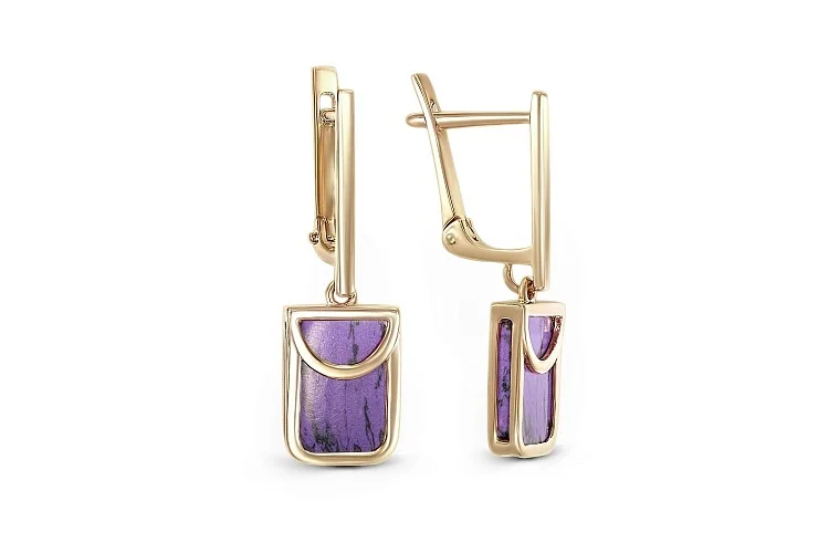 Серьги из жёлтого золота с 2 чароитами