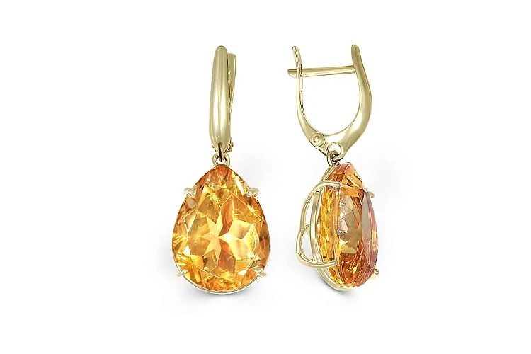 Серьги из жёлтого золота с 2 цитринами