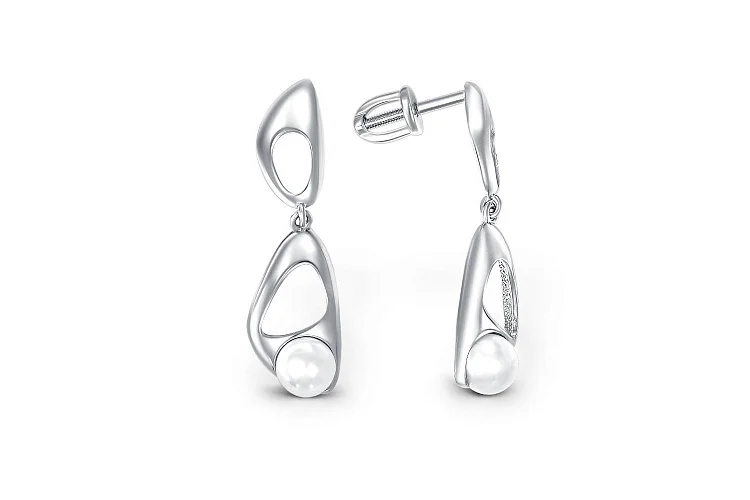 Серьги-пусеты из белого золота с 2 жемчужинами
