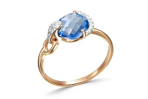 Кольцо из красного золота с топазом swiss и 15 фианитами