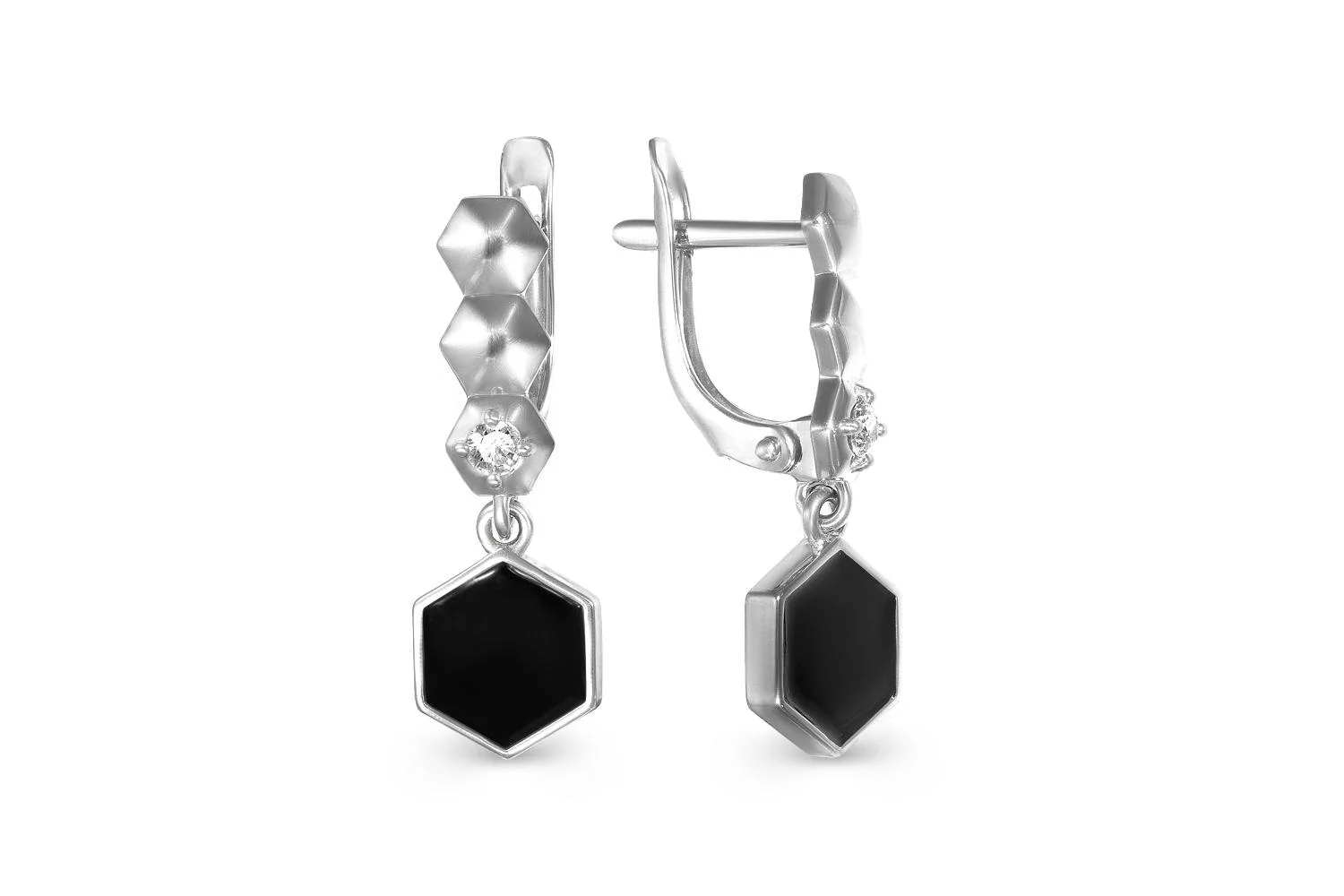 Серьги из белого золота с 2 фианитами