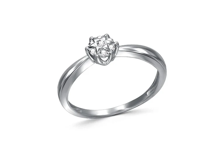 Кольцо Малинка из белого золота с 7 фианитами