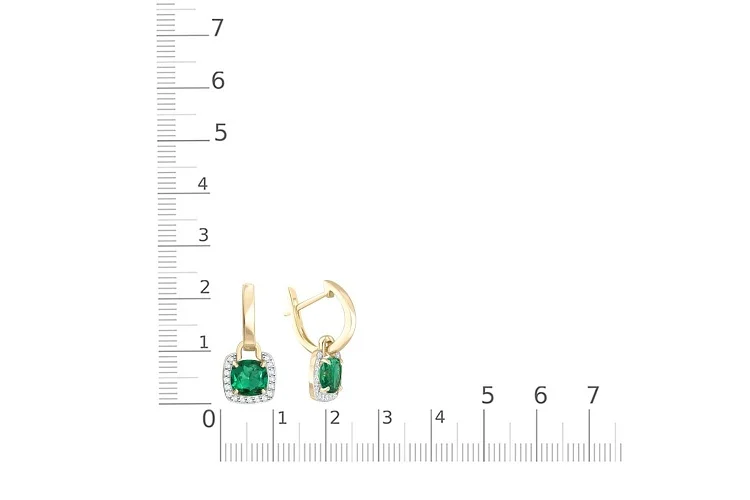 Серьги-трансформеры из жёлтого золота с 2 изумрудами и 34 фианитами