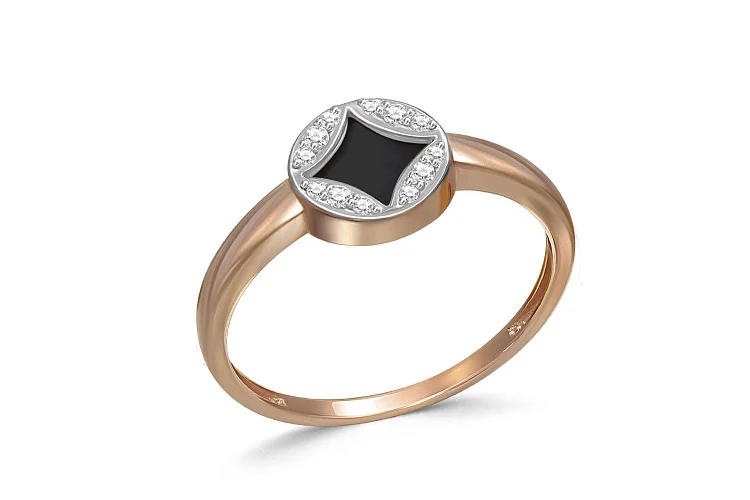 Кольцо из красного золота с ониксом и 12 фианитами