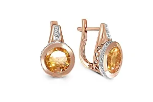 Серьги из красного золота с 2 цитринами и 58 фианитами