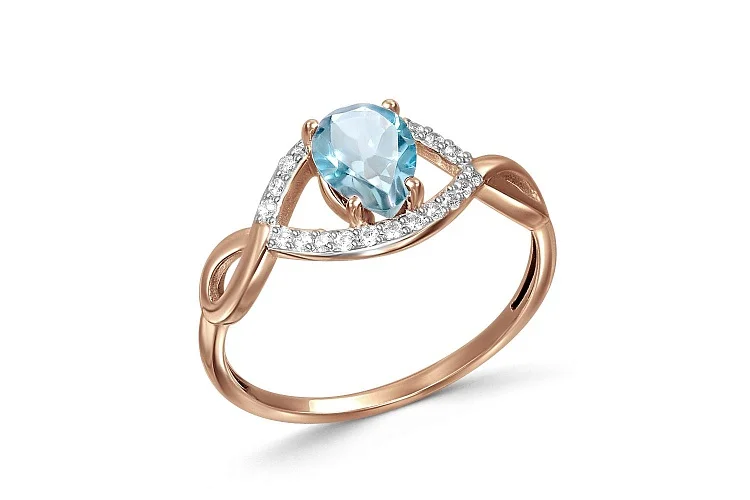 Кольцо из красного золота с топазом swiss и 22 фианитами