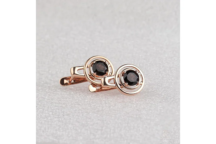 Серьги из красного золота с 2 раухтопазами