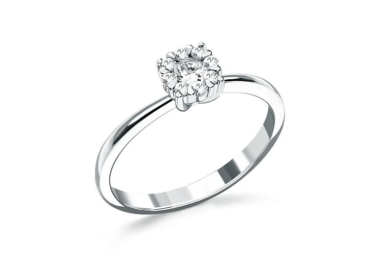 Кольцо Малинка из белого золота с 9 выращенными бриллиантами