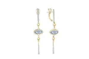 Серьги из жёлтого золота с 2 топазами sky и 38 фианитами