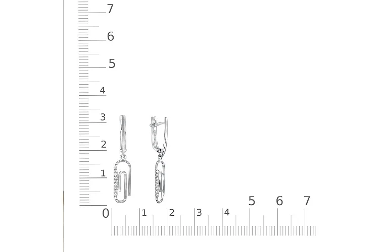 Серьги Скрепки из белого золота с 16 фианитами